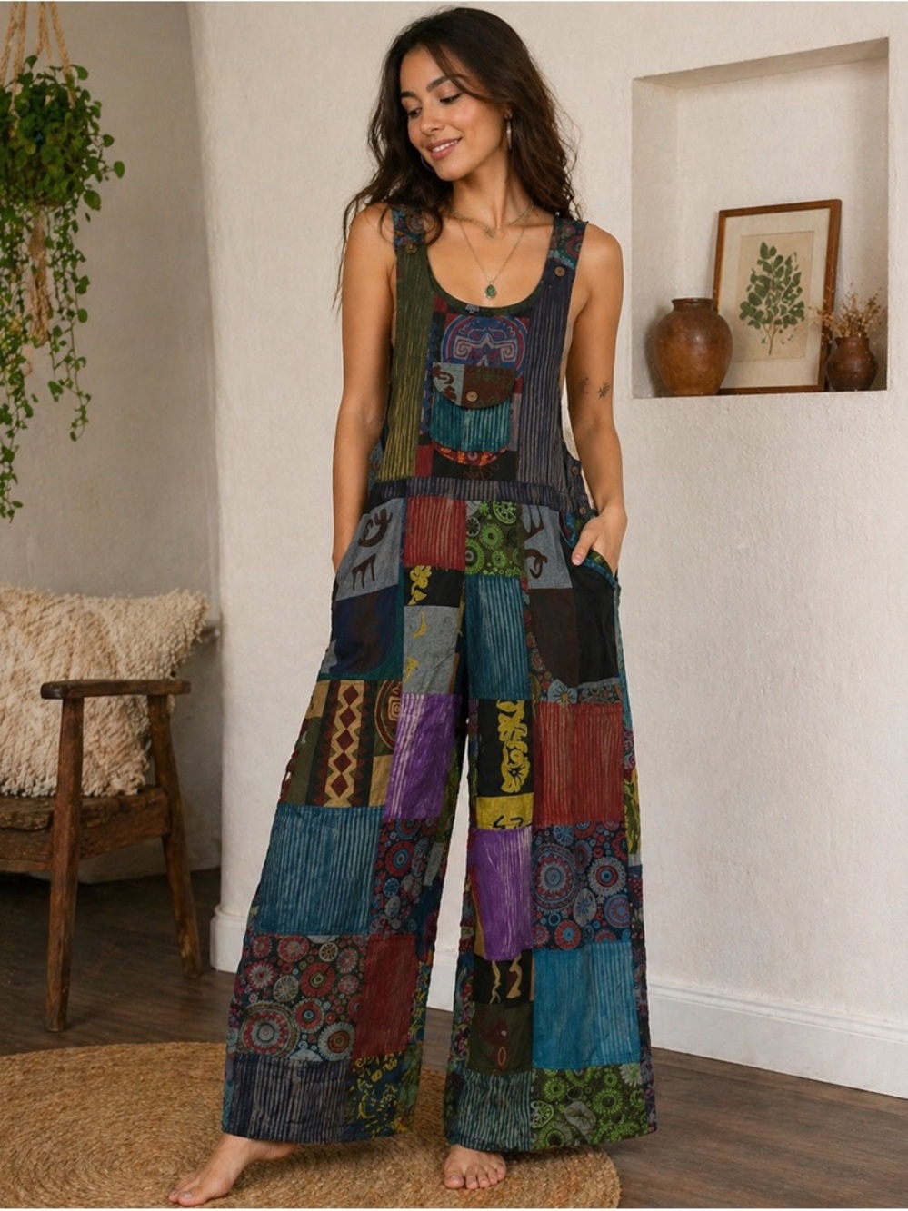 Rising International Multicolor Patchwork Wide-Leg Jumpsuit